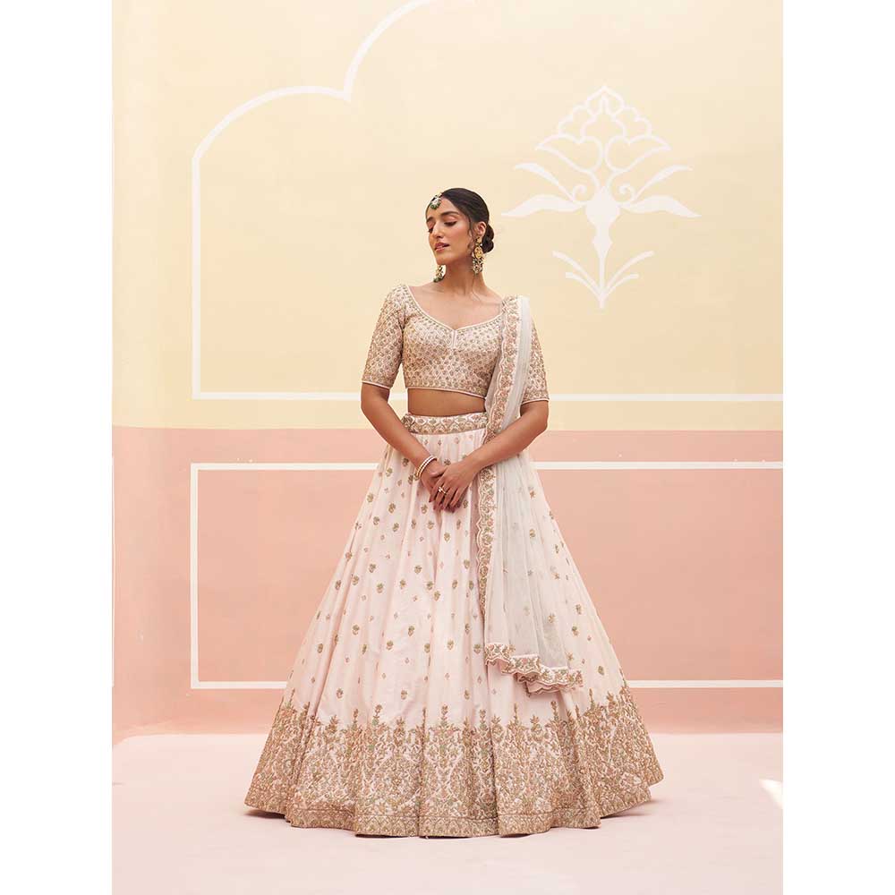 ANGAD SINGH Blush Pink Raw Silk Lehnga with Blouse & Dupatta (Set of 3)