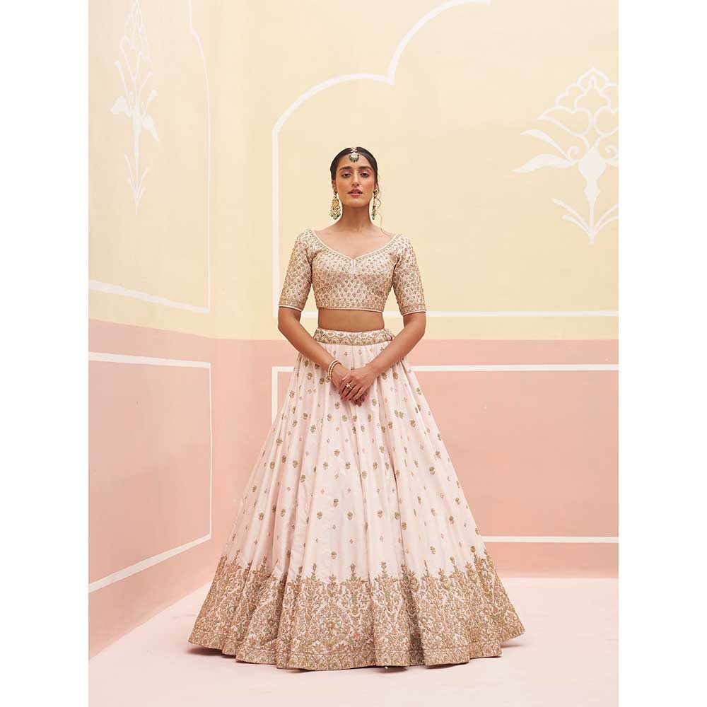 ANGAD SINGH Blush Pink Raw Silk Lehnga with Blouse & Dupatta (Set of 3)
