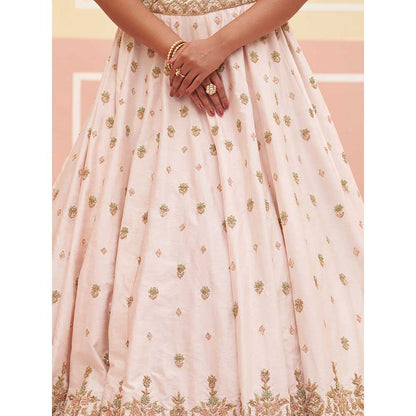 ANGAD SINGH Blush Pink Raw Silk Lehnga with Blouse & Dupatta (Set of 3)