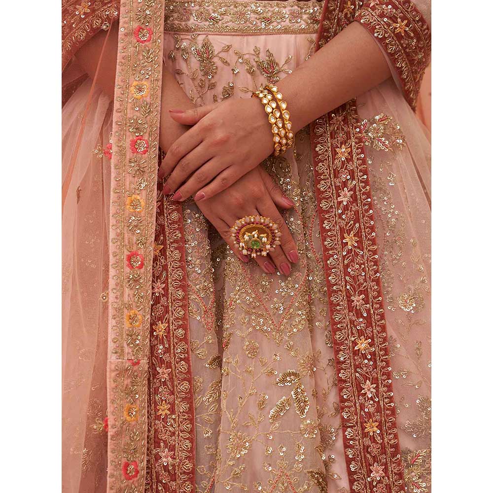 ANGAD SINGH Peach Organza Lehnga with Blouse & Dupatta (Set of 3)