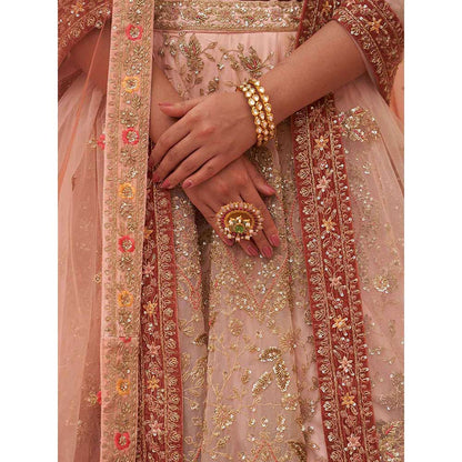 ANGAD SINGH Peach Organza Lehnga with Blouse & Dupatta (Set of 3)