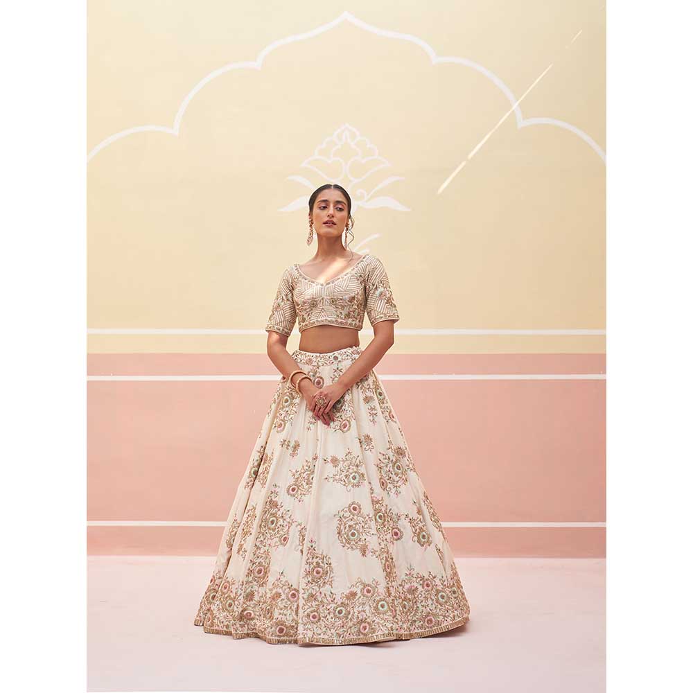 ANGAD SINGH Ivory Raw Silk Lehnga with Blouse & Dupatta (Set of 3)