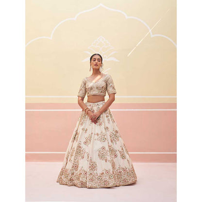 ANGAD SINGH Ivory Raw Silk Lehnga with Blouse & Dupatta (Set of 3)