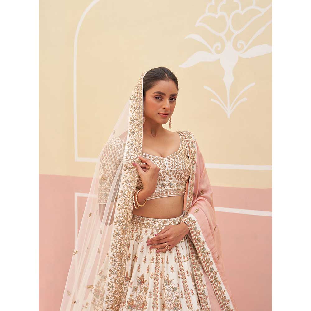 ANGAD SINGH Ivory Raw Silk Lehnga with Blouse & Dupatta (Set of 3)