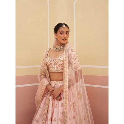 ANGAD SINGH Pink Raw Silk Lehnga with Blouse & Dupatta (Set of 3)