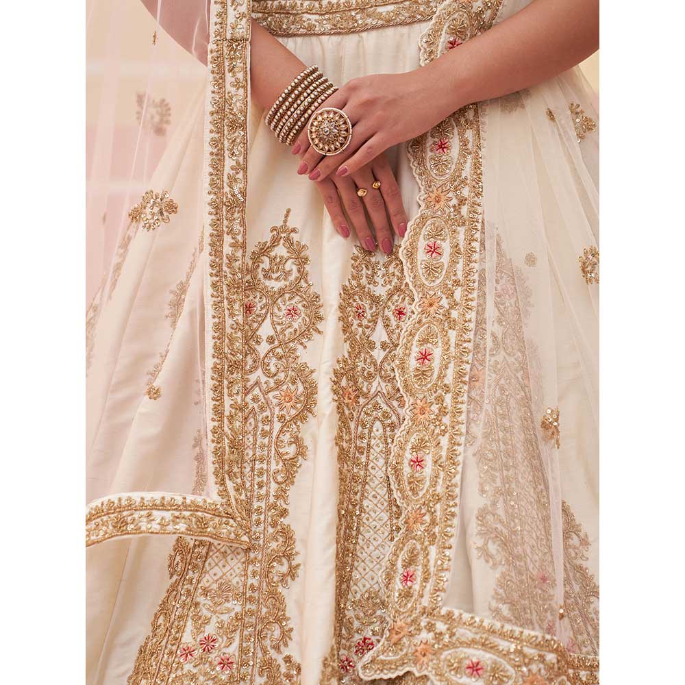 ANGAD SINGH Ivory Raw Silk Lehnga with Blouse & Dupatta (Set of 3)