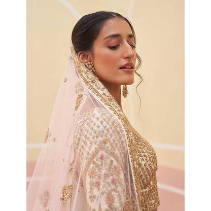 ANGAD SINGH Ivory Raw Silk Lehnga with Blouse & Dupatta (Set of 3)