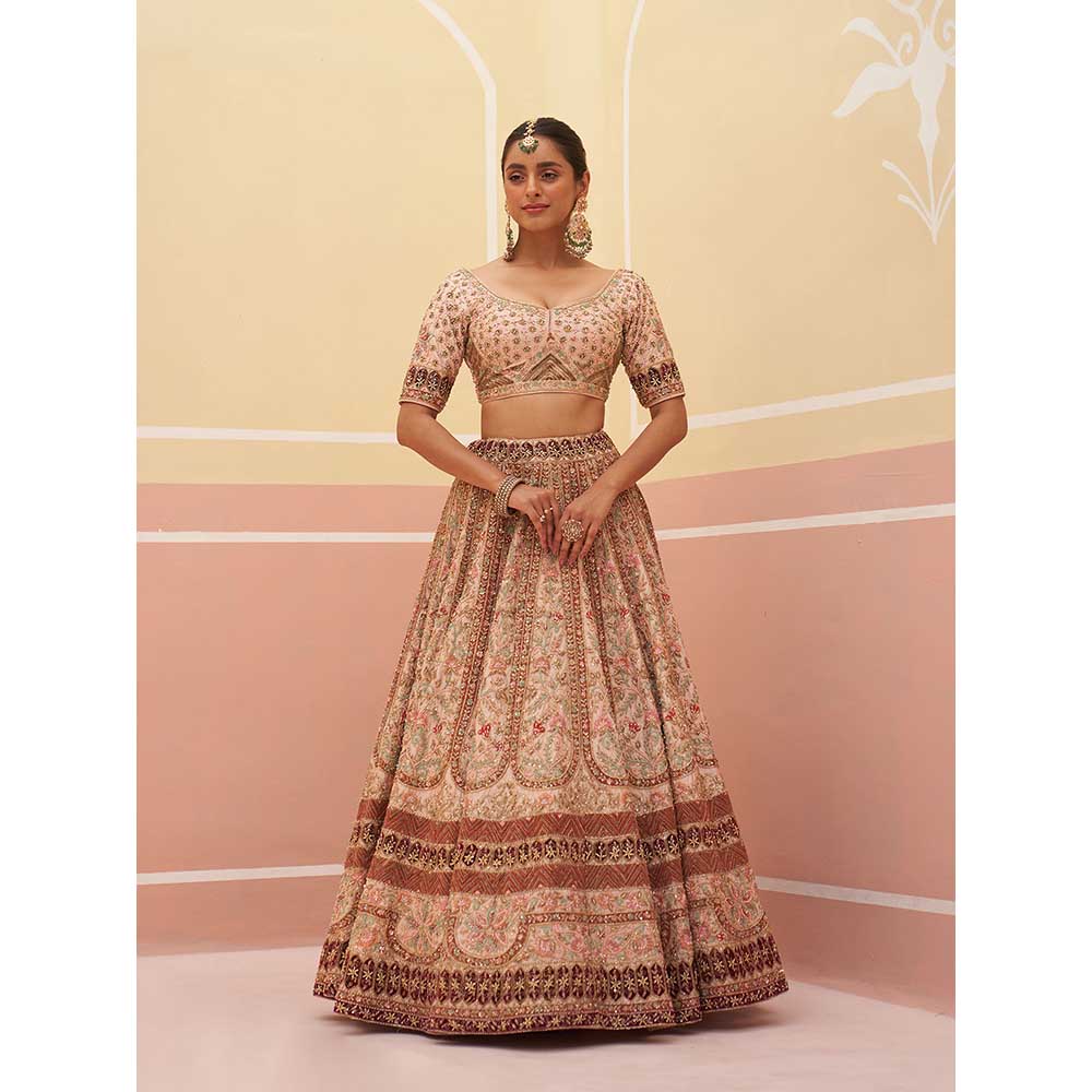 ANGAD SINGH Peach Raw Silk Lehnga with Blouse & Dupatta (Set of 3)