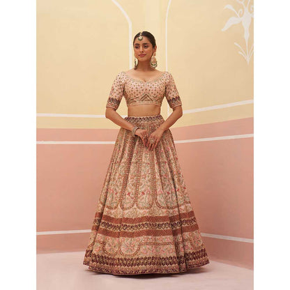 ANGAD SINGH Peach Raw Silk Lehnga with Blouse & Dupatta (Set of 3)