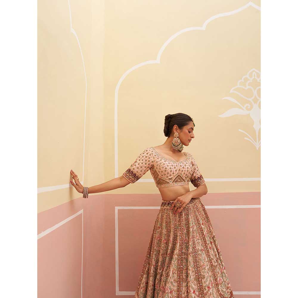 ANGAD SINGH Peach Raw Silk Lehnga with Blouse & Dupatta (Set of 3)