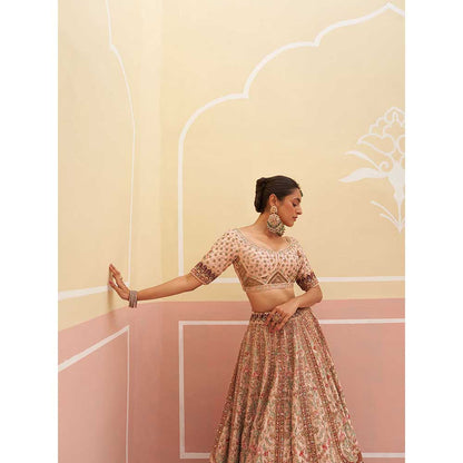 ANGAD SINGH Peach Raw Silk Lehnga with Blouse & Dupatta (Set of 3)
