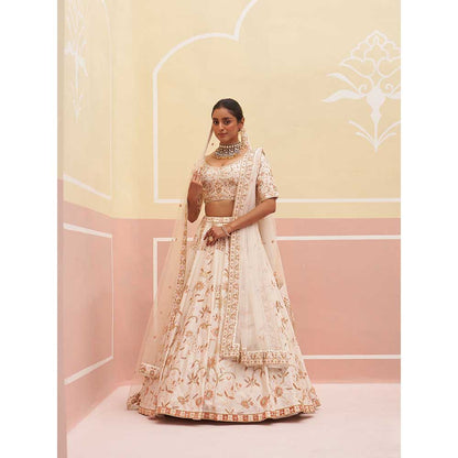 ANGAD SINGH Ivory Raw Silk Lehnga with Blouse & Dupatta (Set of 3)
