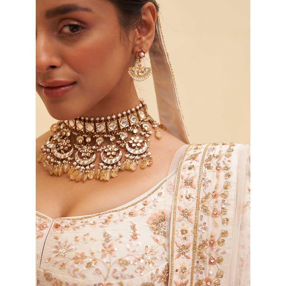 ANGAD SINGH Ivory Raw Silk Lehnga with Blouse & Dupatta (Set of 3)