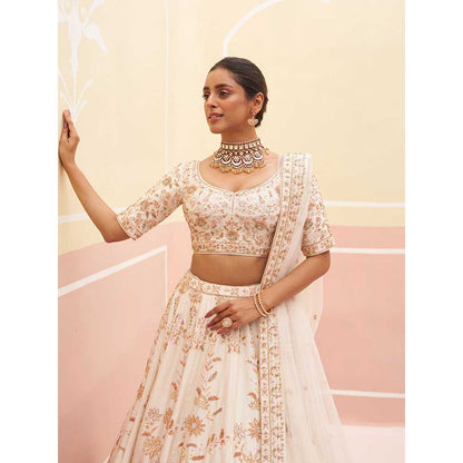 ANGAD SINGH Ivory Raw Silk Lehnga with Blouse & Dupatta (Set of 3)
