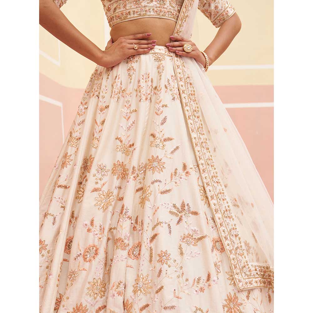 ANGAD SINGH Ivory Raw Silk Lehnga with Blouse & Dupatta (Set of 3)