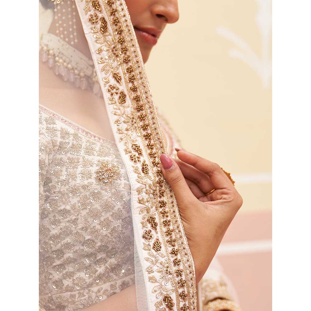 ANGAD SINGH Ivory Raw Silk Lehnga with Blouse & Dupatta (Set of 3)