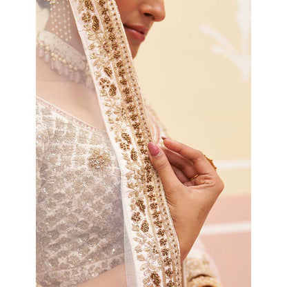 ANGAD SINGH Ivory Raw Silk Lehnga with Blouse & Dupatta (Set of 3)