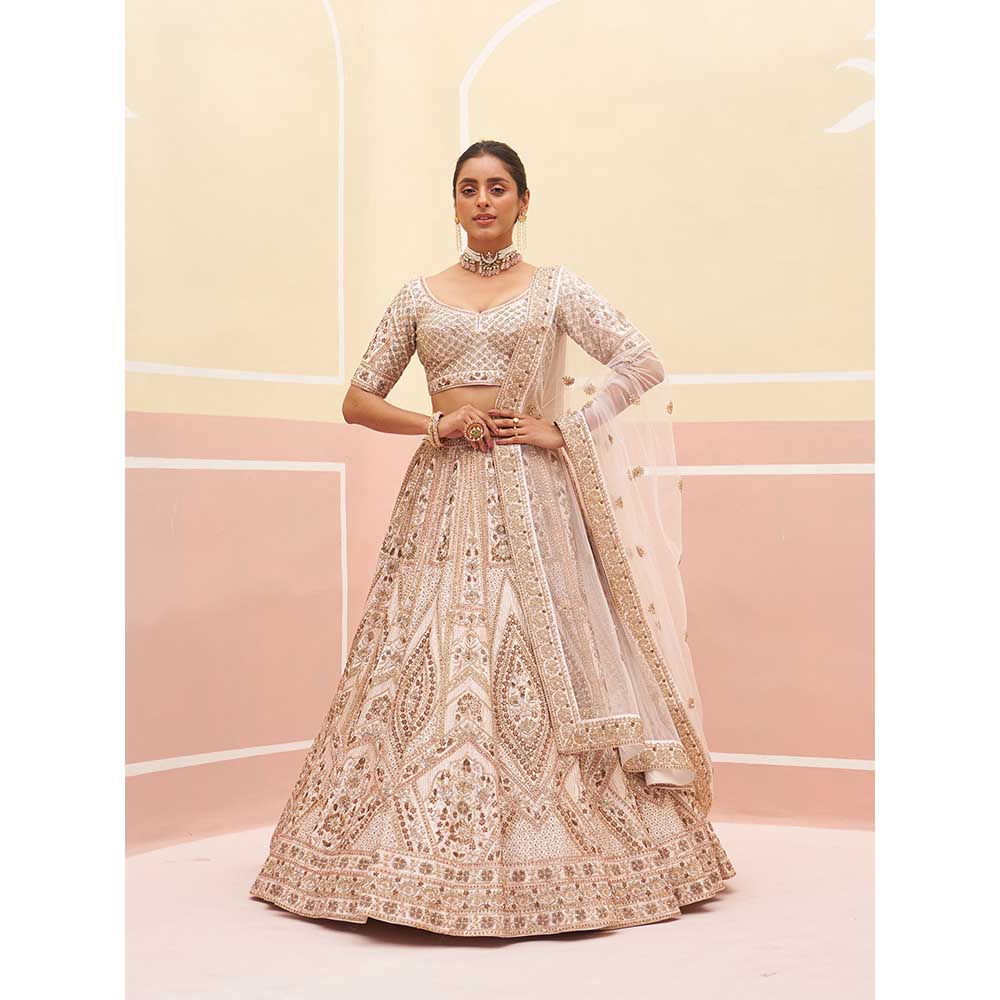 ANGAD SINGH Ivory Raw Silk Lehnga with Blouse & Dupatta (Set of 3)