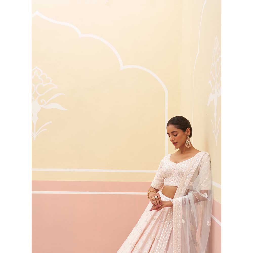 ANGAD SINGH Blush Pink Raw Silk Lehnga with Blouse & Dupatta (Set of 3)