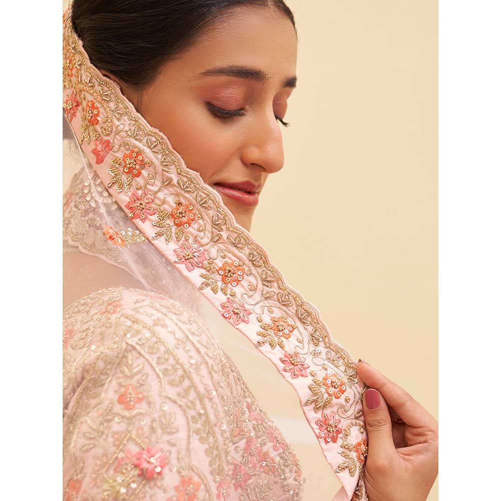 ANGAD SINGH Pink Raw Silk Lehnga with Blouse & Dupatta (Set of 3)