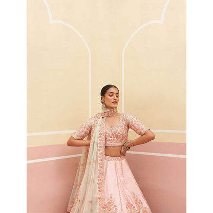 ANGAD SINGH Pink Raw Silk Lehnga with Blouse & Dupatta (Set of 3)