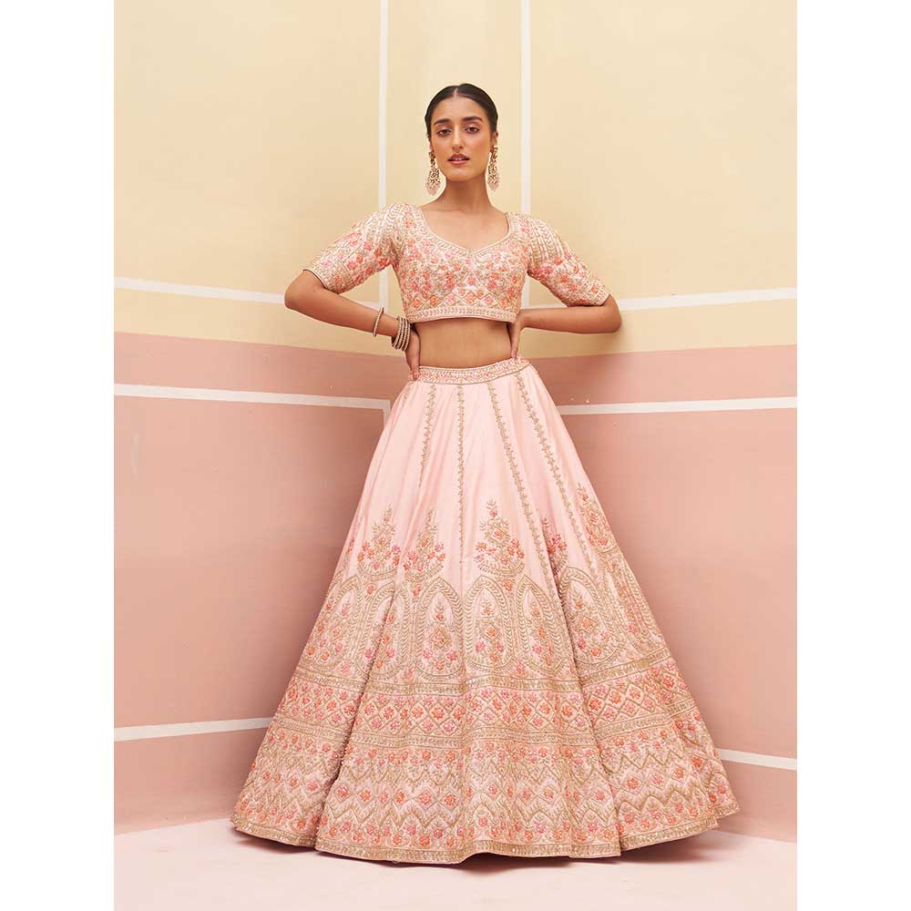 ANGAD SINGH Pink Raw Silk Lehnga with Blouse & Dupatta (Set of 3)