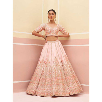 ANGAD SINGH Pink Raw Silk Lehnga with Blouse & Dupatta (Set of 3)