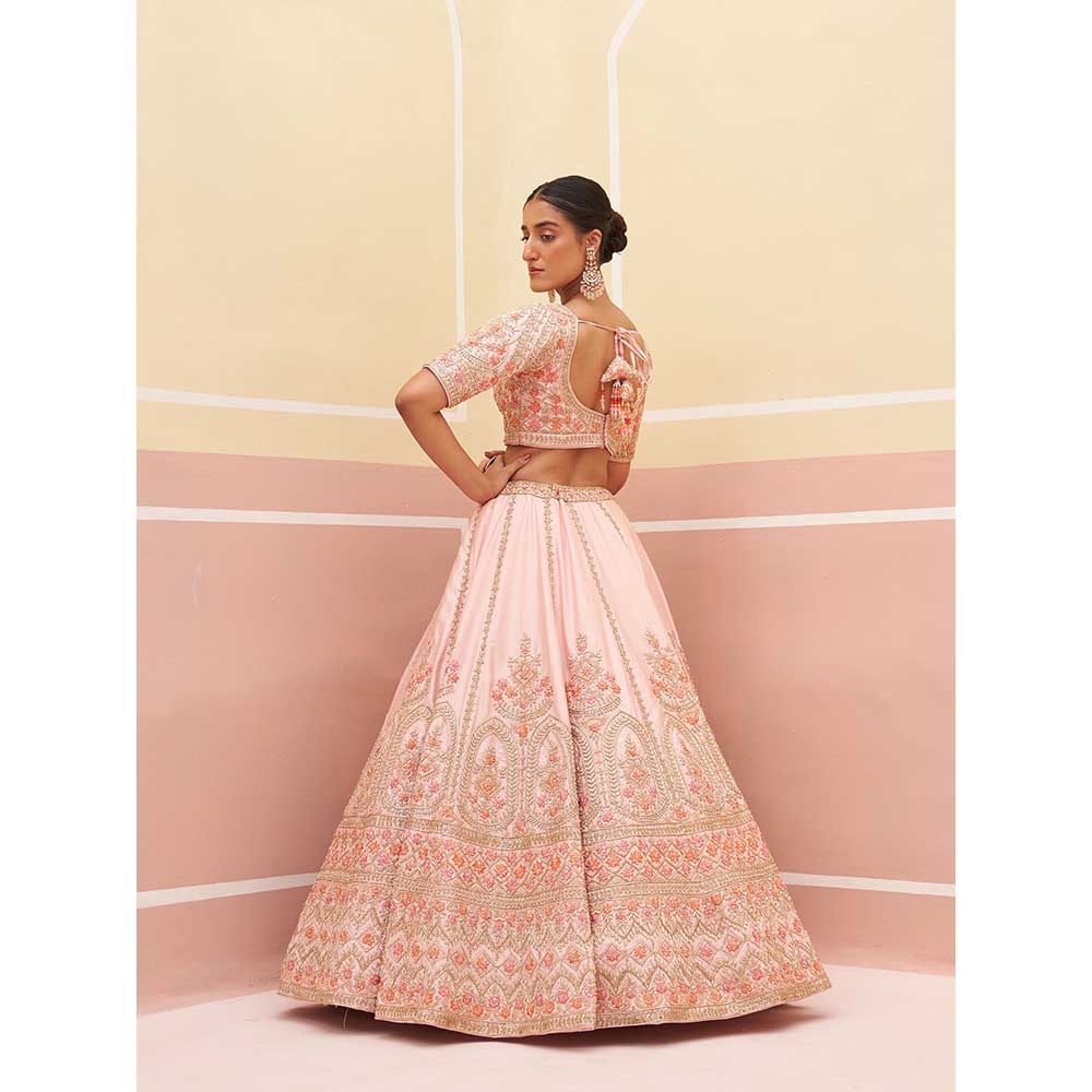 ANGAD SINGH Pink Raw Silk Lehnga with Blouse & Dupatta (Set of 3)