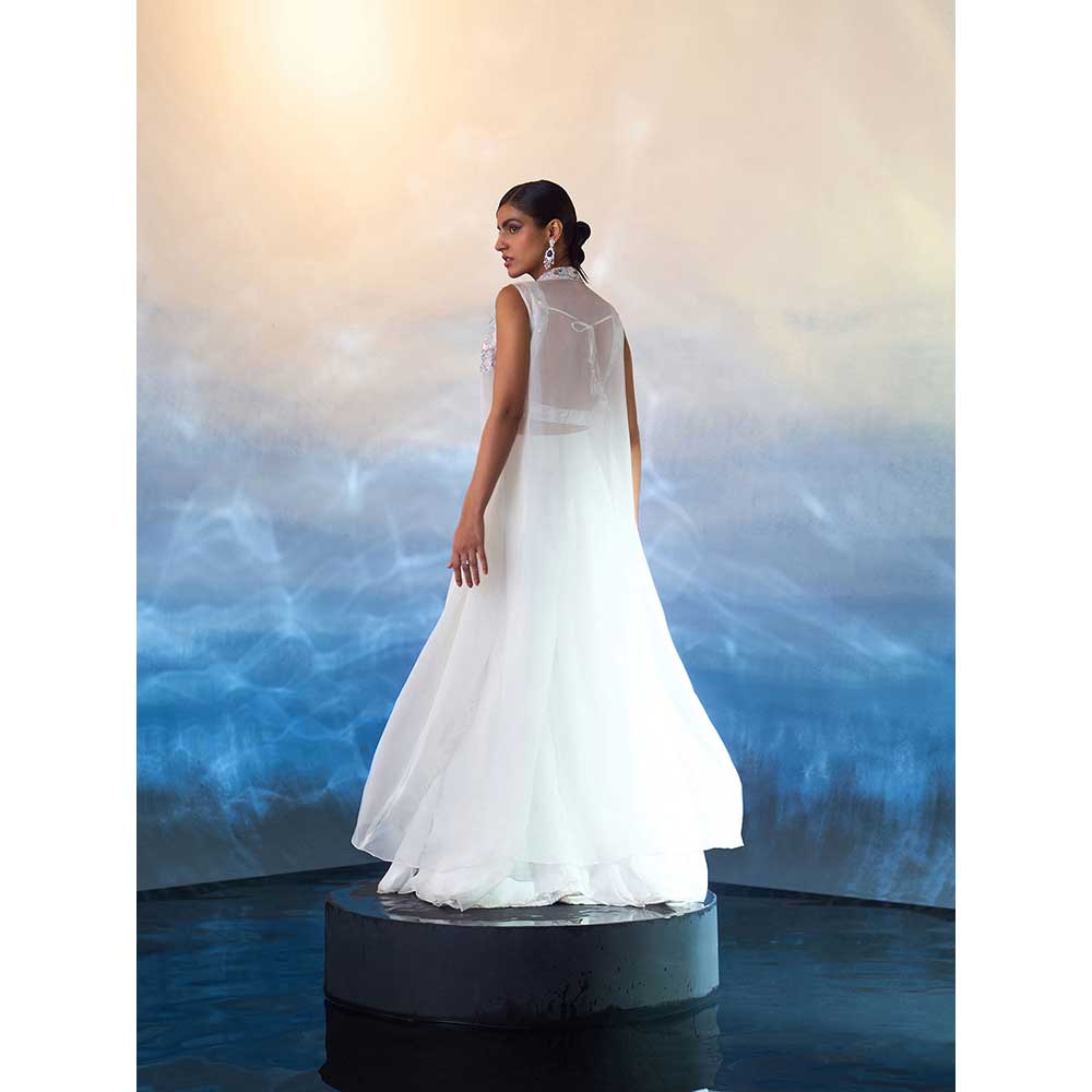 ANGAD SINGH White Organza Top with Jacket and Sharara (Set of 3)