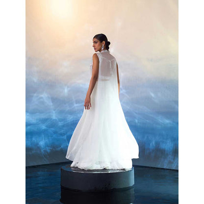 ANGAD SINGH White Organza Top with Jacket and Sharara (Set of 3)