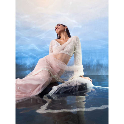 ANGAD SINGH Pink Organza Saree with Stitched Blouse and Petticoat