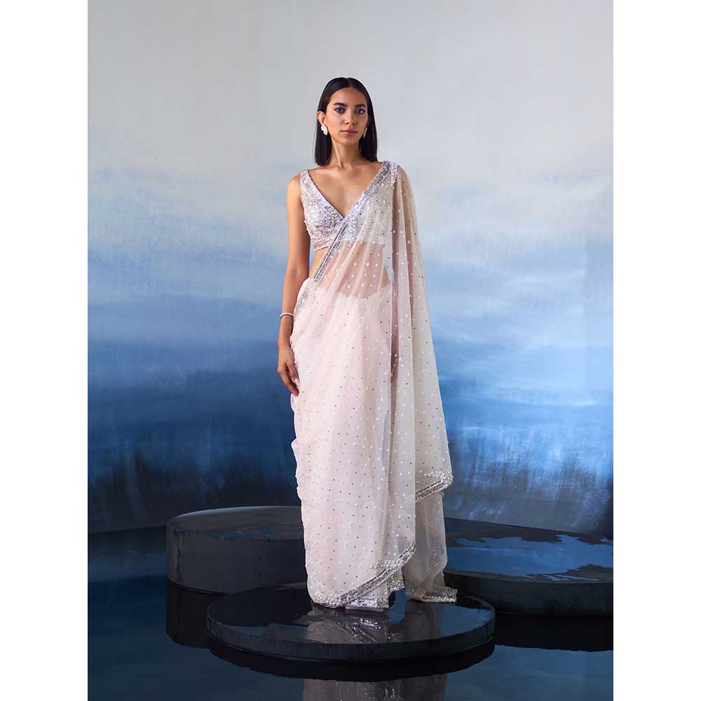 ANGAD SINGH Pink Organza Saree with Stitched Blouse and Petticoat