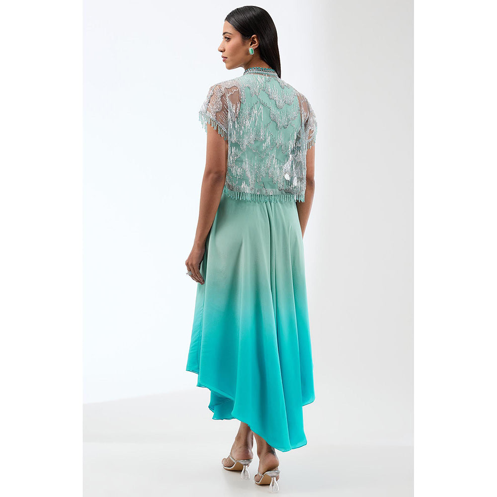 Anjali Kanwar Blue Embellished/Sequined Dress with Cape (Set of 2)