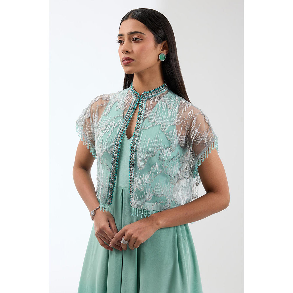 Anjali Kanwar Blue Embellished/Sequined Dress with Cape (Set of 2)