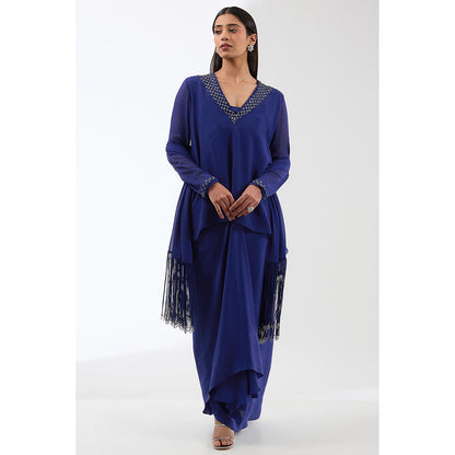 Anjali Kanwar Blue Embroidered Kurti with Skirt and Dupatta (Set of 3)