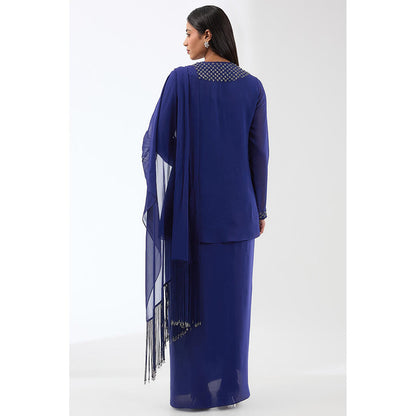 Anjali Kanwar Blue Embroidered Kurti with Skirt and Dupatta (Set of 3)