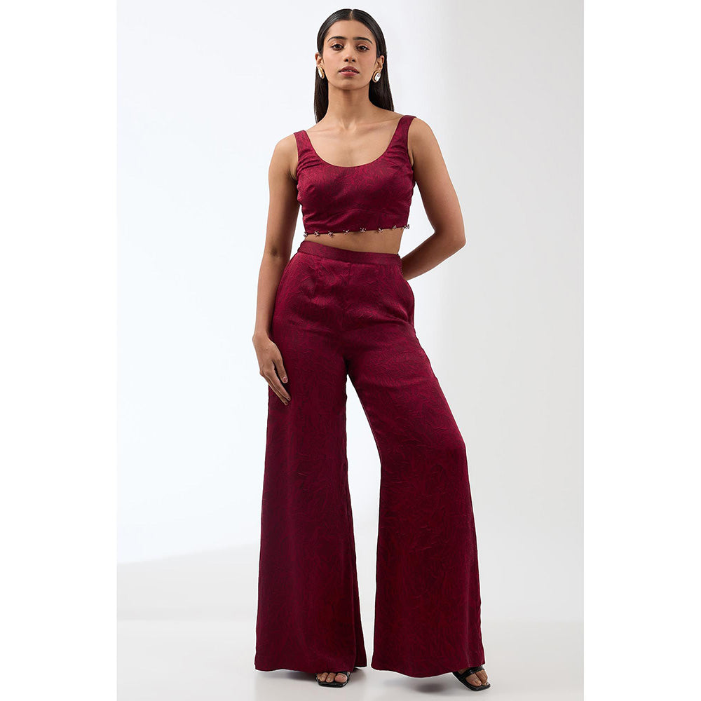 Anjali Kanwar Maroon Printed Bustier with Jacket and Pant (Set of 3)