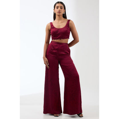 Anjali Kanwar Maroon Printed Bustier with Jacket and Pant (Set of 3)