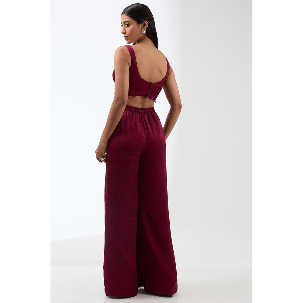 Anjali Kanwar Maroon Printed Bustier with Jacket and Pant (Set of 3)