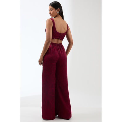 Anjali Kanwar Maroon Printed Bustier with Jacket and Pant (Set of 3)