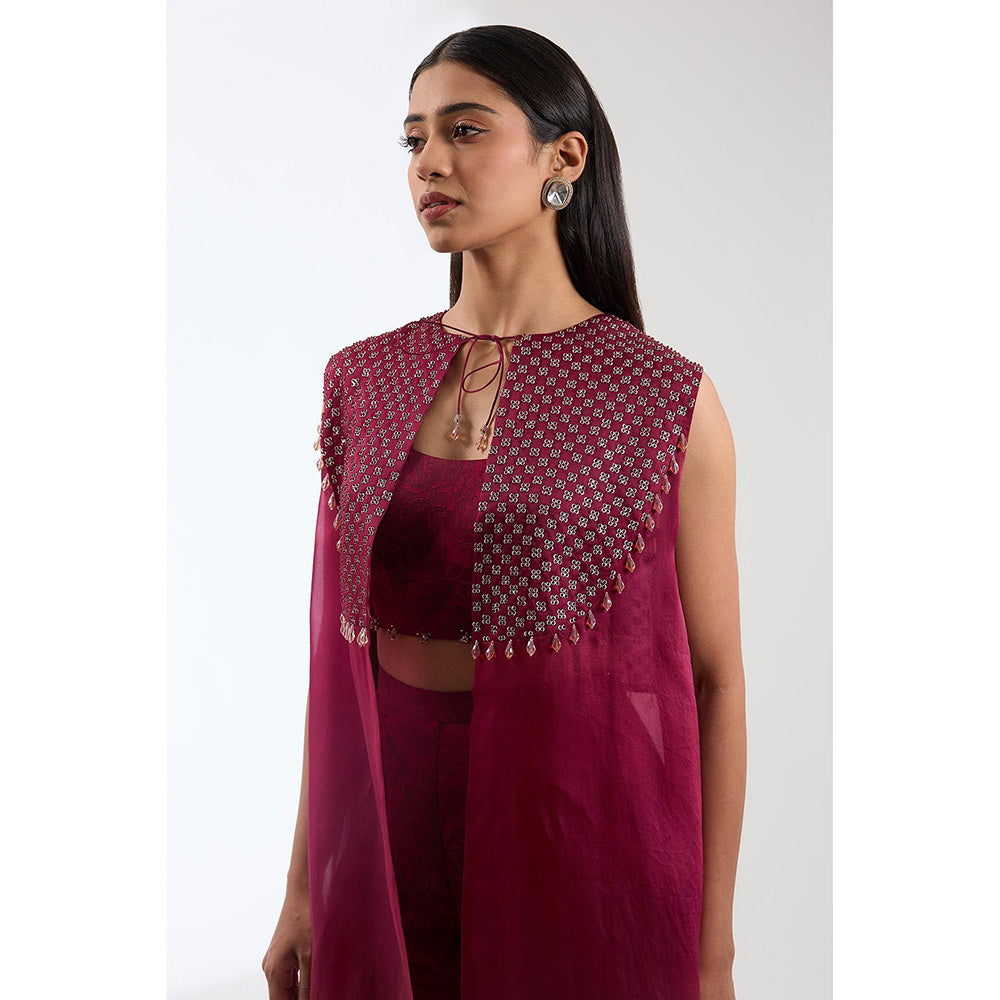 Anjali Kanwar Maroon Printed Bustier with Jacket and Pant (Set of 3)