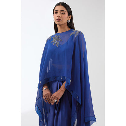 Anjali Kanwar Blue Embellished/Sequined Cape with Bustier and Skirt (Set of 3)