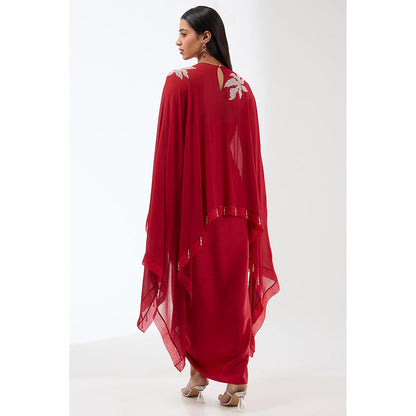 Anjali Kanwar Red Embellished/Sequined Gown with Cape (Set of 2)