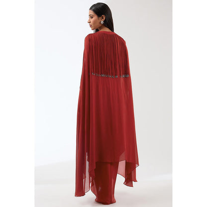Anjali Kanwar Red Solid/Plain Cape with Bustier and Skirt (Set of 3)