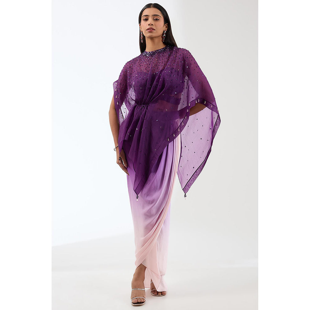 Anjali Kanwar Purple Ombre Cape with Bustier and Skirt (Set of 3)
