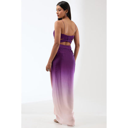 Anjali Kanwar Purple Ombre Cape with Bustier and Skirt (Set of 3)