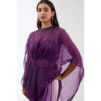 Anjali Kanwar Purple Ombre Cape with Bustier and Skirt (Set of 3)