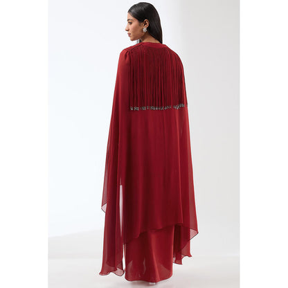 Anjali Kanwar Maroon Embroidered Kurti with Skirt and Cape (Set of 3)