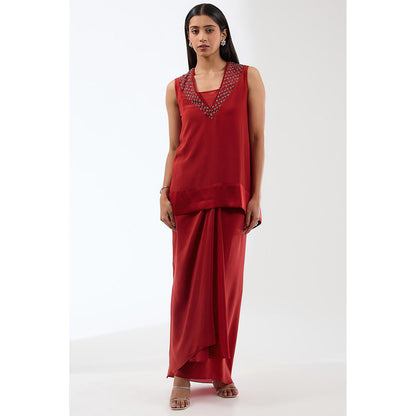 Anjali Kanwar Maroon Embroidered Kurti with Skirt and Cape (Set of 3)