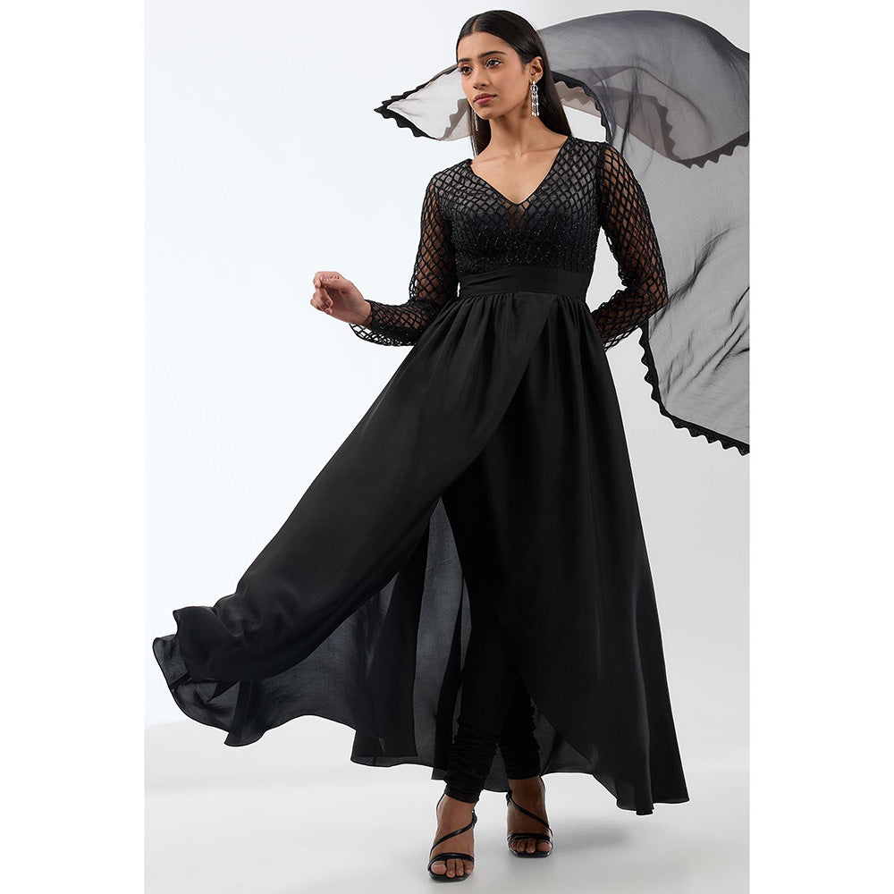 Anjali Kanwar Black Ombre Anarkali with Churidar and Dupatta (Set of 3)